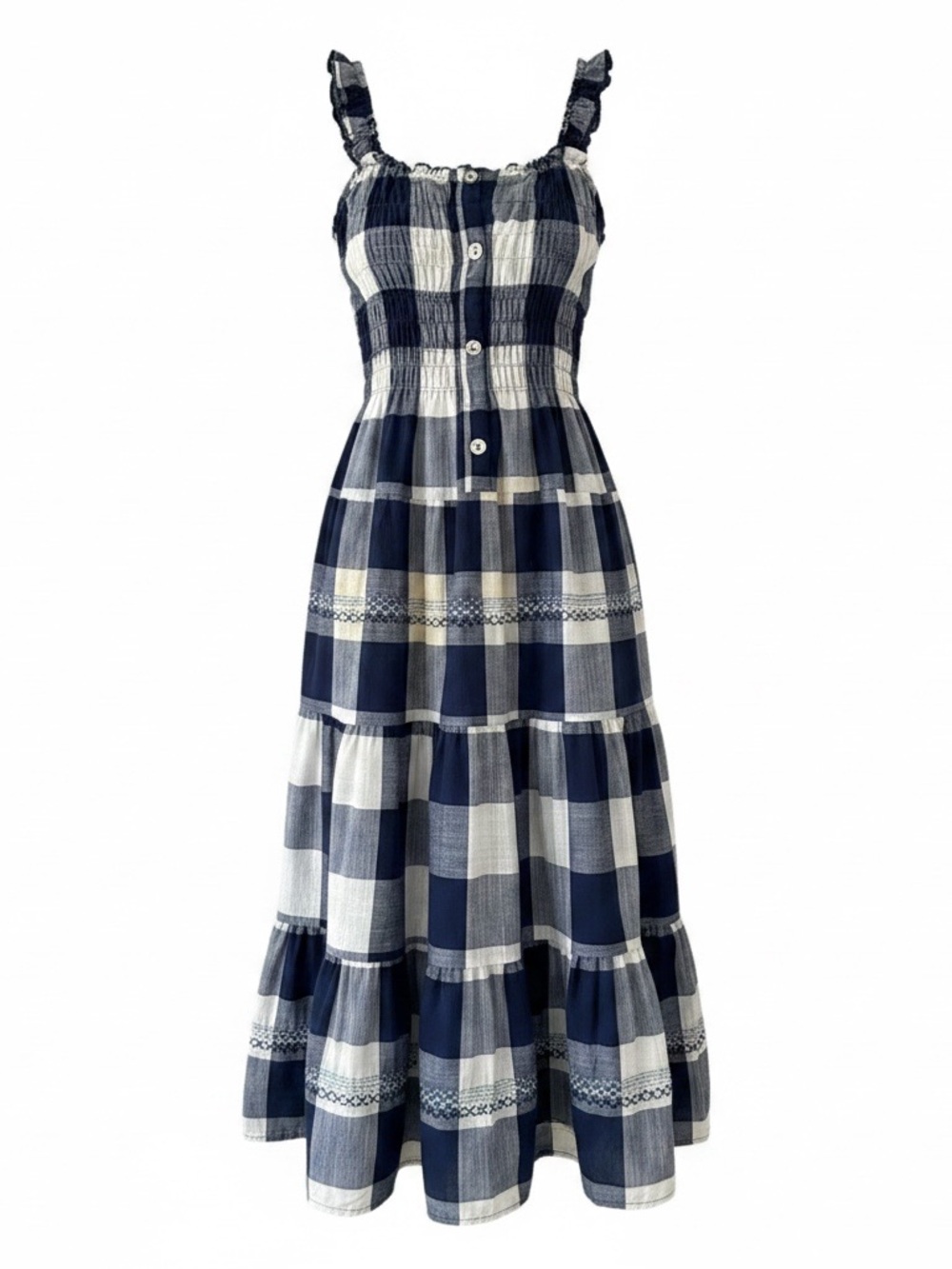 Lapis Navy and White Gingham Maxi Dress - Picture 2 of 6